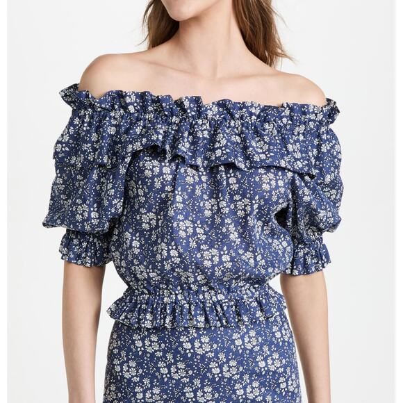 REVOLVE Tops - The Vampire’s Wife The Mob Blouse Floral Off The Shoulder Capel Linen Ruffle Top
